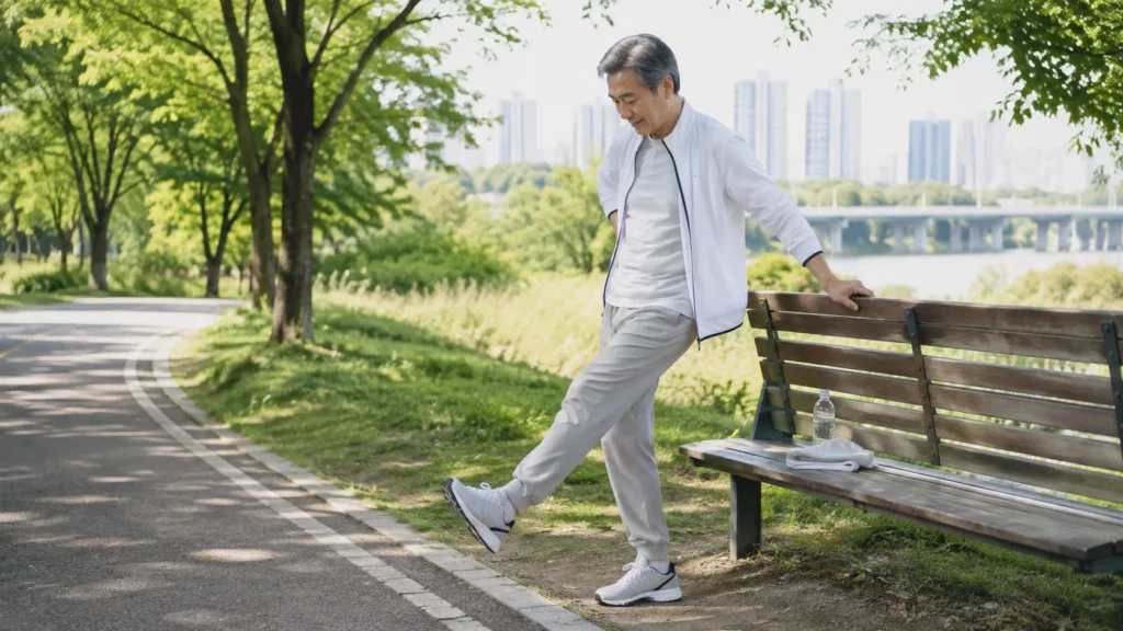 무릎관절염 환자의 운동과 활동적인 생활을 보여주는 사진