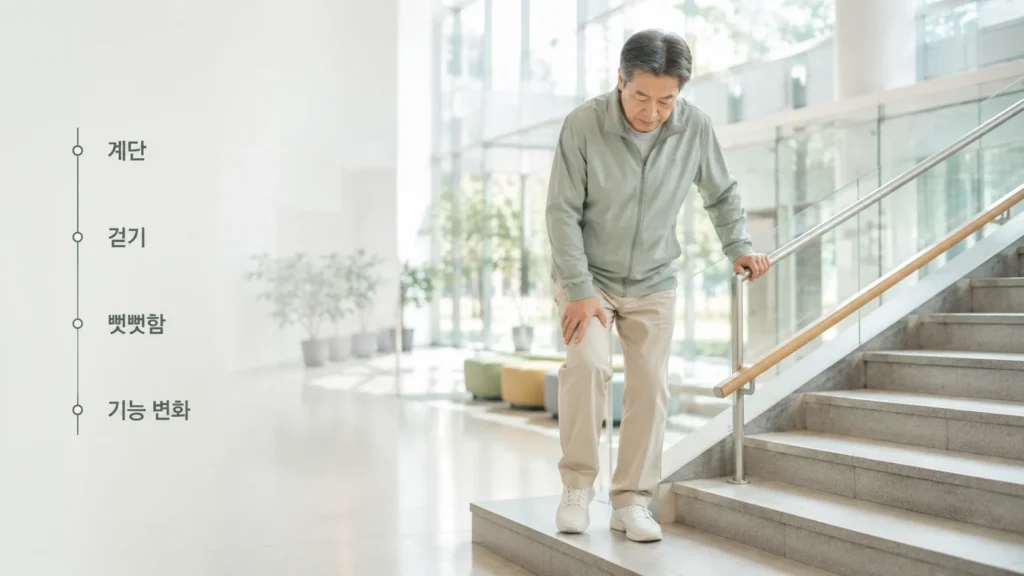 무릎관절염 환자의 일상 기능 변화를 설명하는 그림