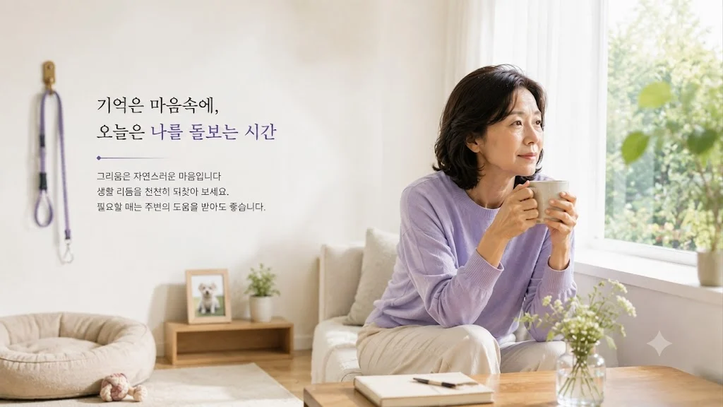 펫로스 이후 일상을 회복하는 과정을 상징적으로 표현한 이미지