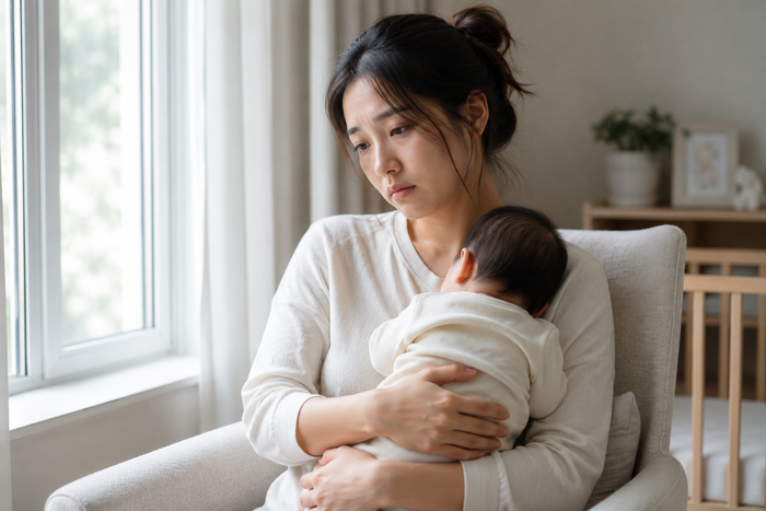 산후우울증의 원인과 비약물치료 접근을 설명하는 그림