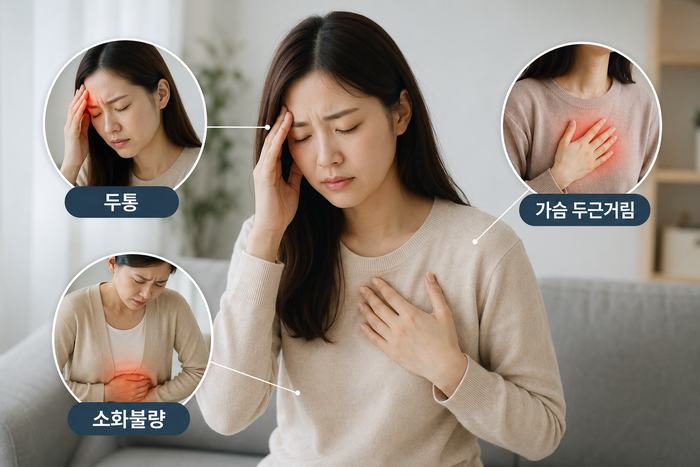 스트레스가 자율신경계에 영향을 주어 신체 신호가 커질 수 있음을 나타내는 그림