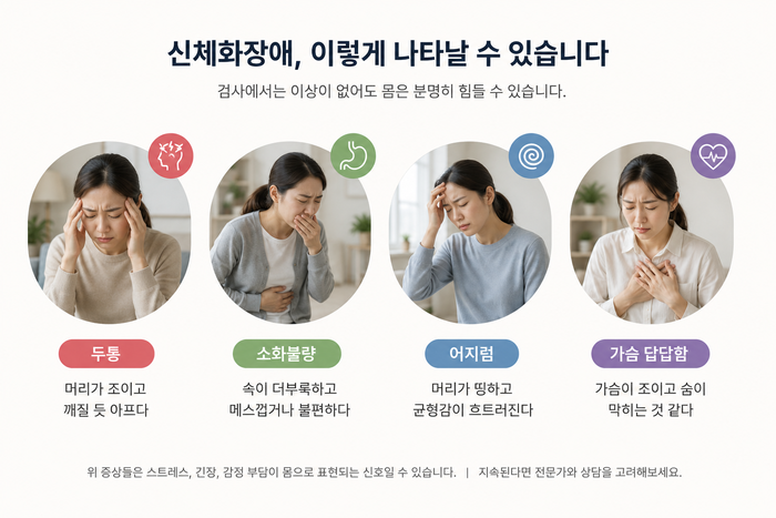 신체화 신호와 반복되는 신체 증상을 점검하는 체크리스트 그림