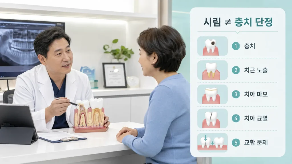 치아 통증의 다양한 원인을 설명하는 상담 장면