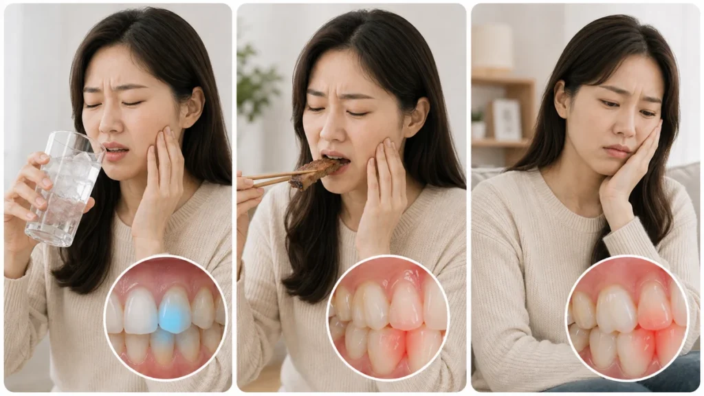 치아 통증의 다양한 양상과 원인을 설명하는 그림