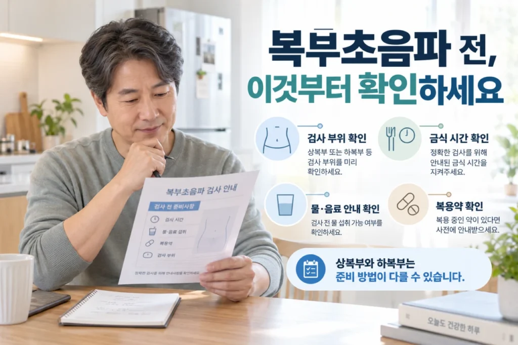 복부초음파 전 금식과 준비사항을 설명하는 이미지