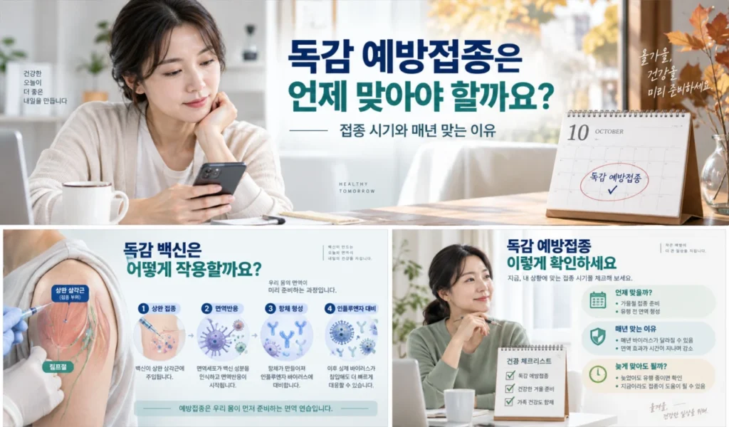 독감 예방접종 시기와 접종 전후 주의사항을 정리한 이미지