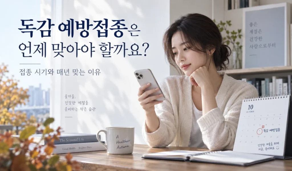 독감 예방접종 시기와 접종 시점을 설명하는 AI 생성 이미지