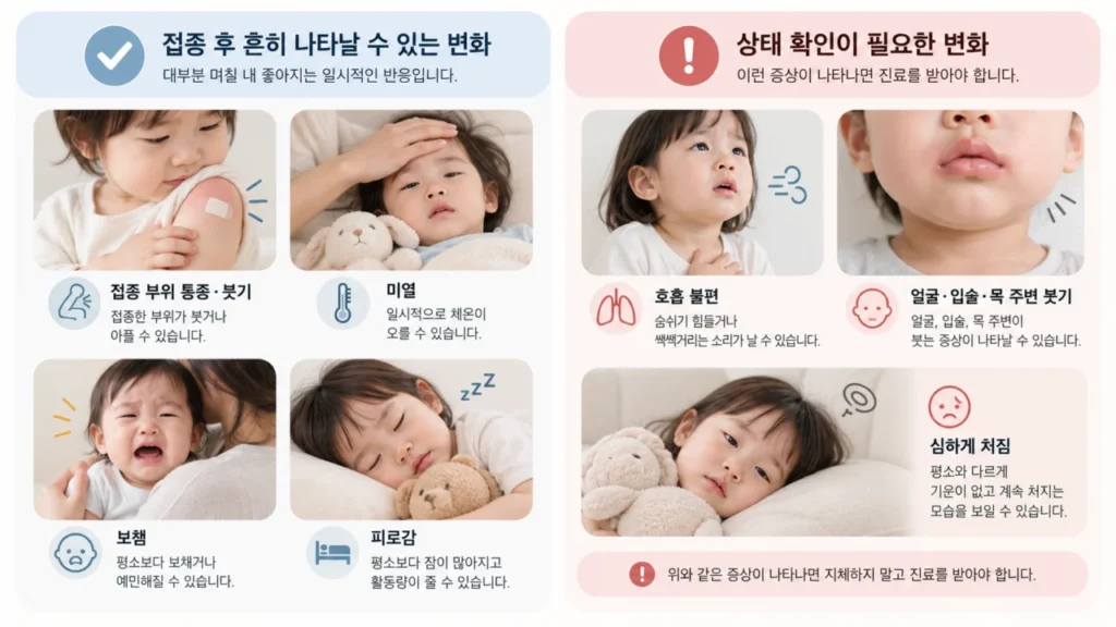 예방접종 후 아이의 상태 변화를 관찰하는 모습