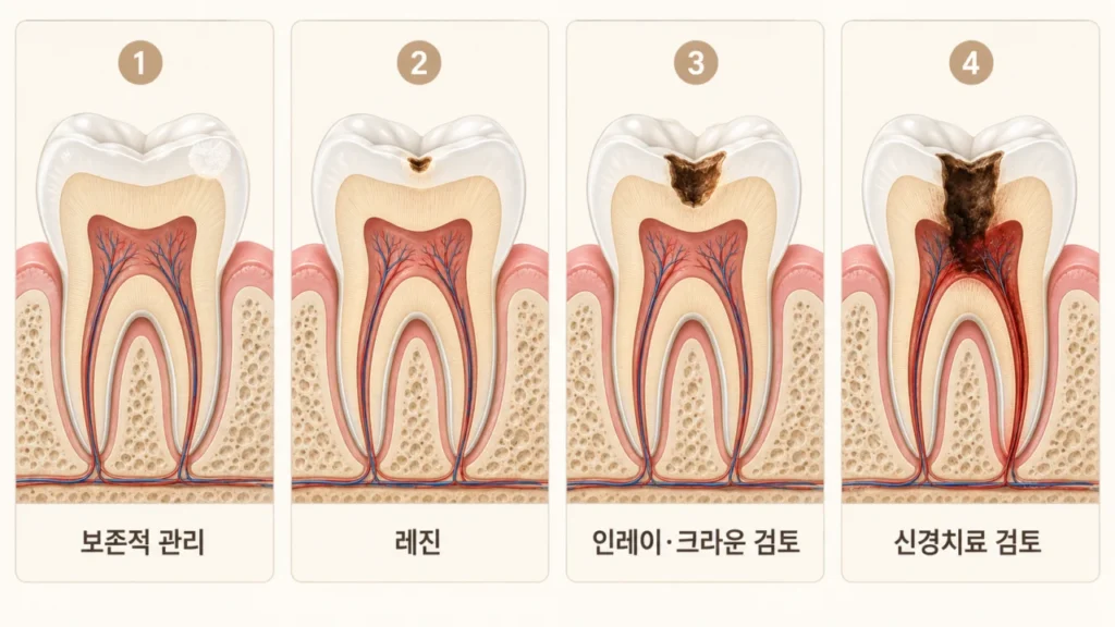 [충치 타이밍 2편] 충치 단계별 치료, 레진·인레이·신경치료는 언제 할까?