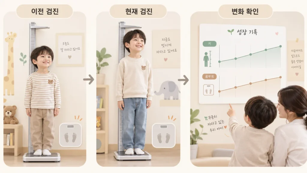 아이의 성장 추이를 이전 기록과 비교하는 그래프 이미지