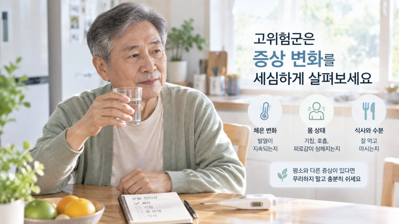 고령자나 면역저하자, 만성질환자는 코로나19 증상이 가볍게 시작하더라도 호흡 불편이나 급격한 기력 저하 같은 변화에 주의할 필요가 있다. (칼럼 이해를 돕기 위한 AI 생성 이미지)