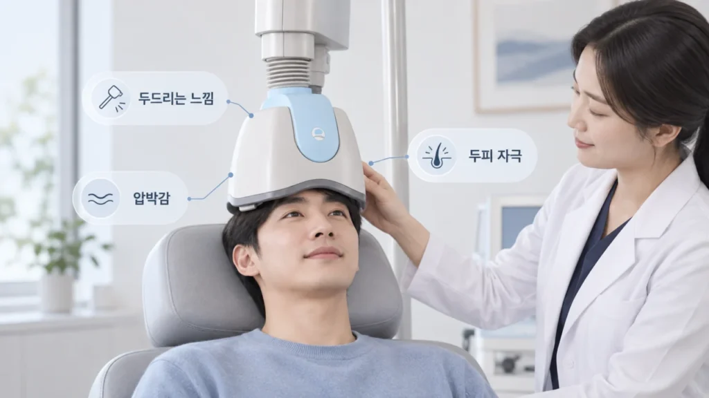 Deep TMS 치료 중 두피에 자극이 전달되는 장면