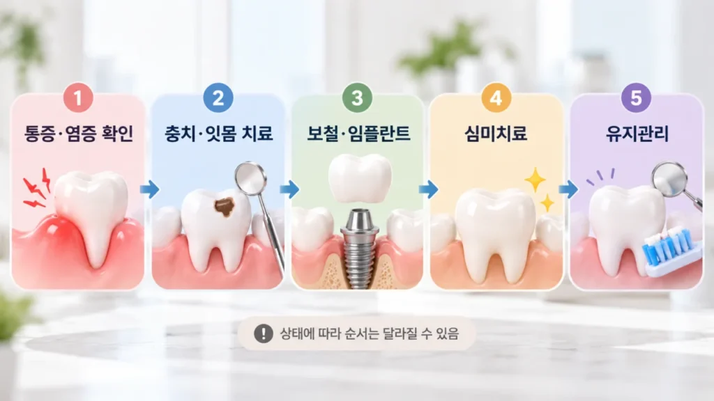 치과 치료 순서 결정 과정을 도식화한 이미지
