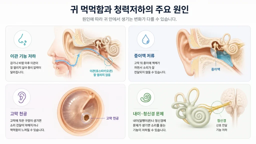 [귀에 염증이 생겼어요 1편] 귀가 먹먹하고 소리가 잘 안 들리는 이유는? 청력 저하 원인과 확인 방법