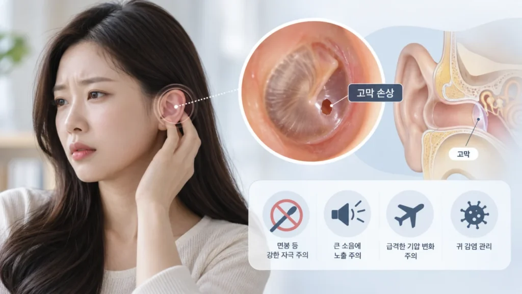 고막천공의 발생 원인을 설명하는 AI 생성 이미지