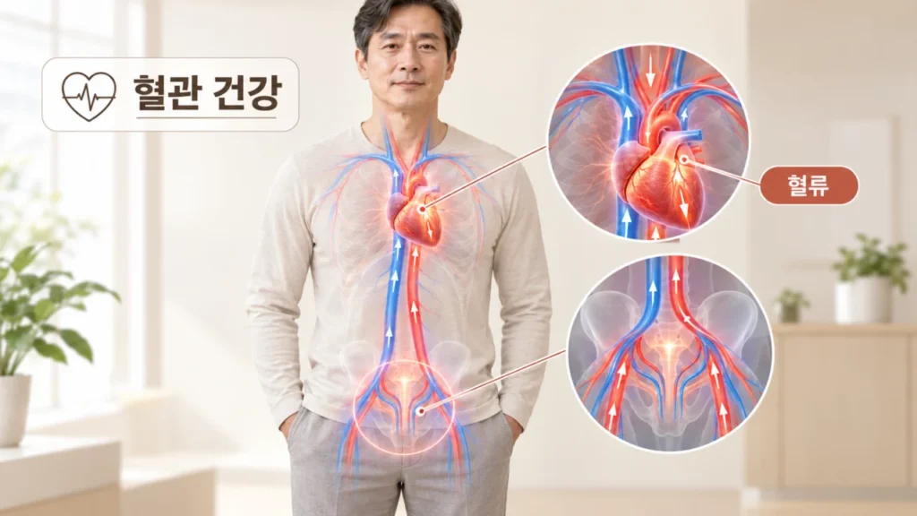 발기 기능과 혈류의 관계를 설명하는 그림
