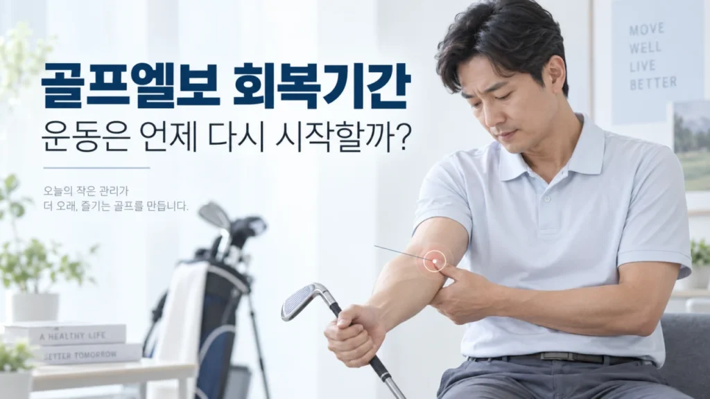 골프엘보 회복기간과 팔꿈치 반응을 함께 살피는 것이 중요함을 보여주는 이미지