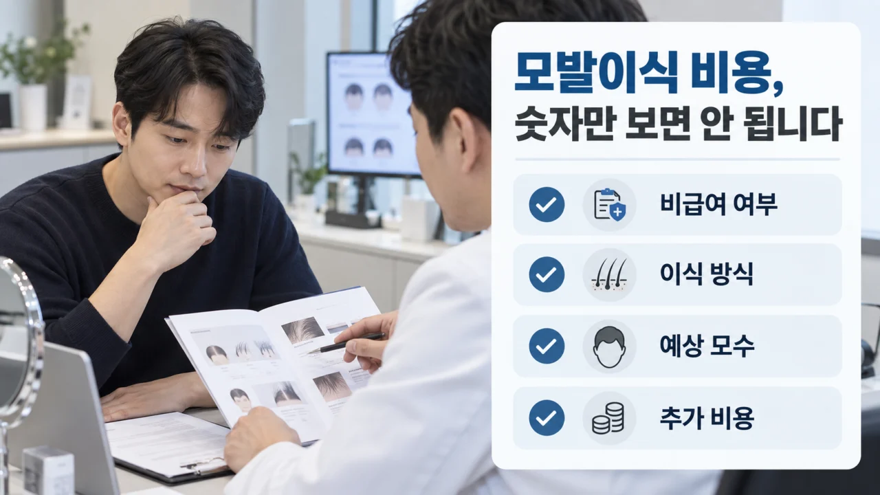 모발이식 비용을 비교할 때는 단순 가격뿐 아니라 비급여 여부, 이식 방식, 예상 모수, 추가 비용과 진료 범위를 함께 확인하는 것이 중요하다.(사진=생성형AI)