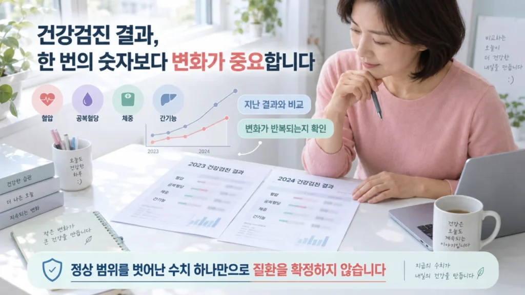 건강검진 결과를 이전 검사와 비교해 변화 추세를 살펴보는 이미지