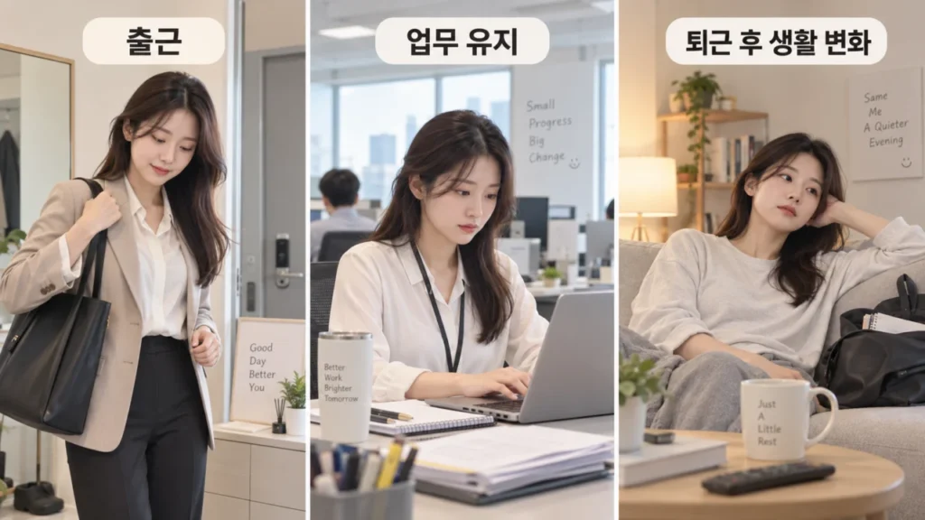 겉으로는 업무를 해내지만 실제로는 많은 에너지가 소모되는 상태를 표현한 그림