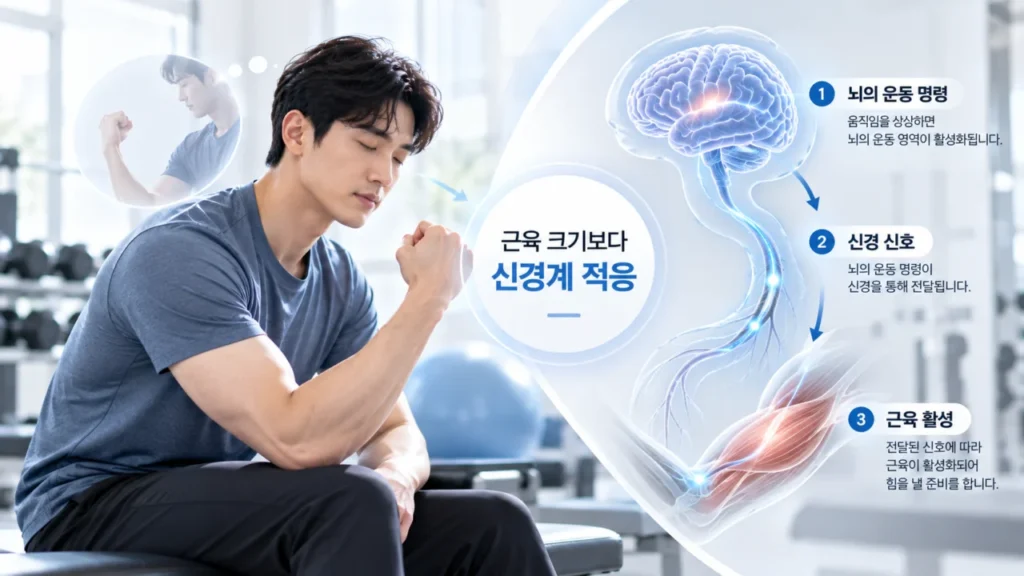 뇌와 신경계가 근육 동원에 관여하는 과정을 보여주는 그림