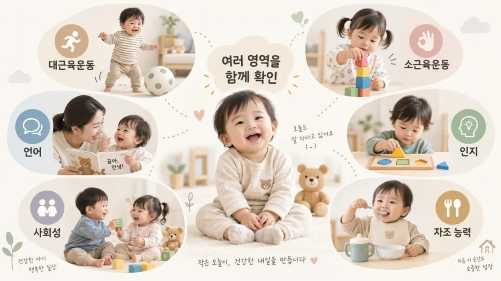 영유아 발달평가에서 다양한 발달 영역을 살피는 그림