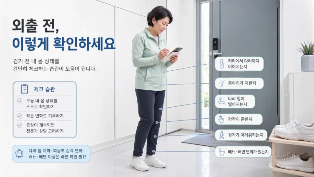 종아리통증과 다리 저림이 허리디스크 외에도 다양한 원인에서 나타날 수 있음을 설명하는 그림