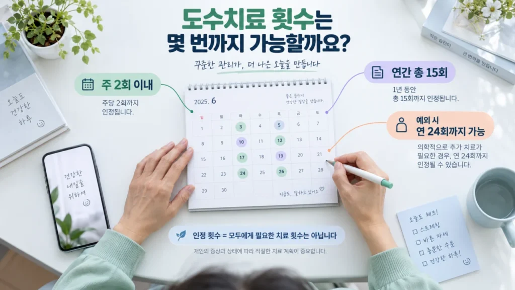 도수치료 연간 횟수 제한과 예외 기준을 안내하는 그림