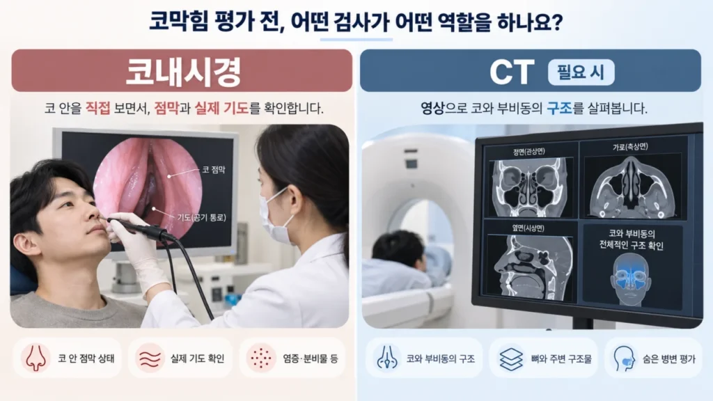 코내시경과 CT 검사의 차이를 설명하는 그림