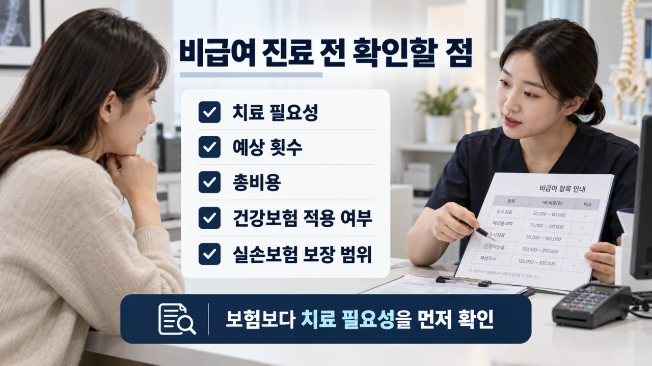 비급여 진료 전 환자가 확인해야 할 핵심 사항을 정리한 체크리스트 이미지. (사진=생성형AI)