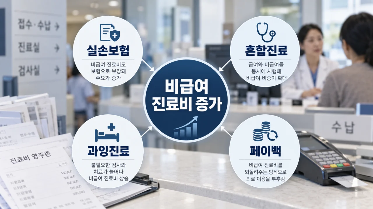 비급여 진료비 증가에 영향을 주는 주요 구조를 정리한 이미지. (사진=생성형AI)