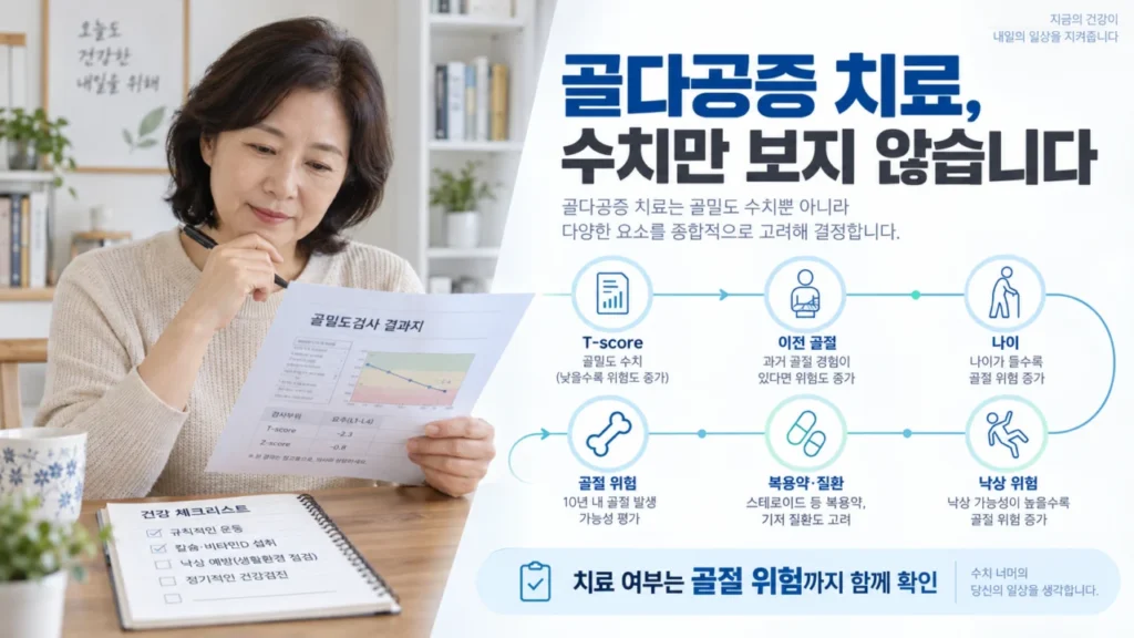골다공증 치료 결정에 영향을 주는 골절 위험 평가 과정 그림