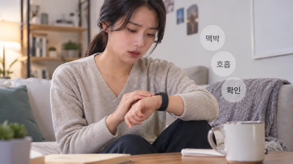 공황발작 이후 심박수와 호흡 변화에 민감해진 사람을 묘사한 그림