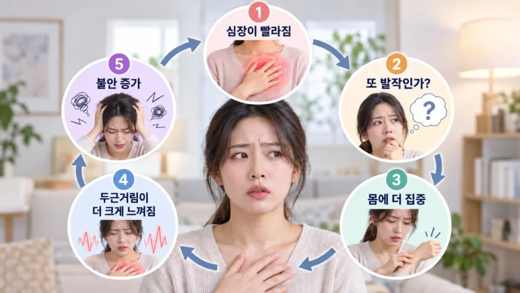 신체 감각에 집중해 불안이 커지는 흐름을 설명하는 그림
