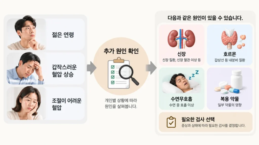 이차성 고혈압 평가 과정을 설명하는 그림