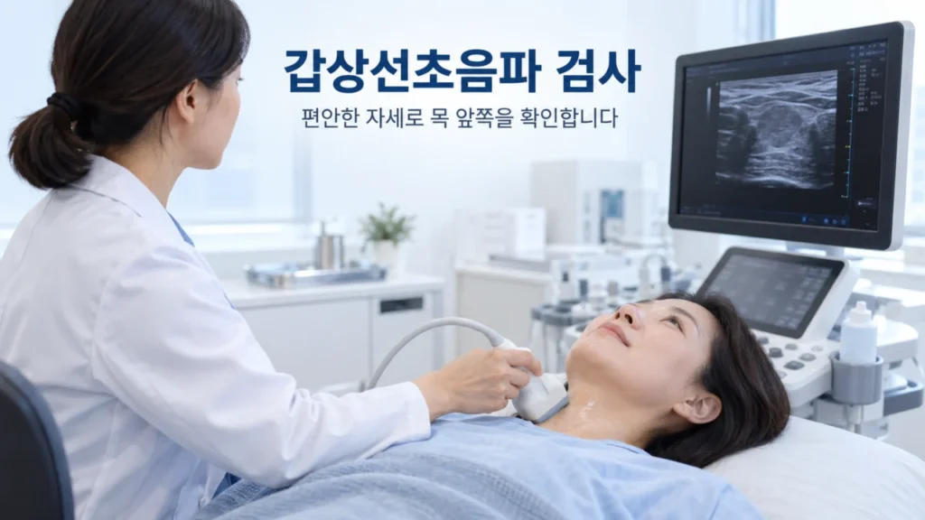 갑상선초음파로 갑상선의 모양과 내부 구조를 확인하는 장면