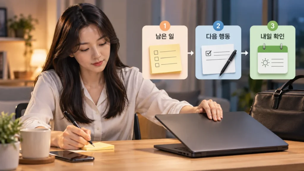 미완료 업무와 다음 행동을 정리하는 과정을 나타낸 그림