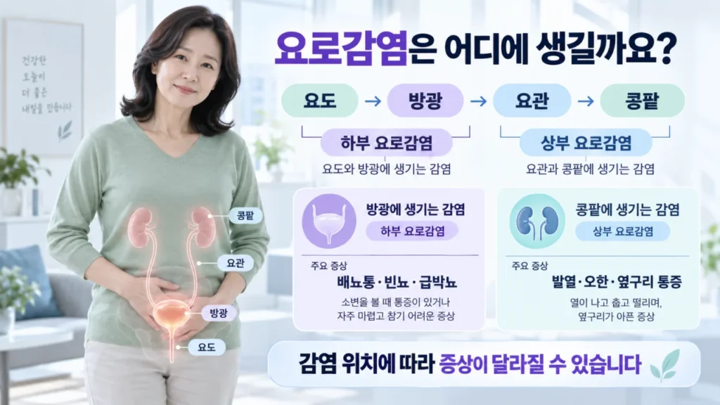 요로감염이 발생할 수 있는 요도, 방광, 요관, 콩팥의 해부학적 구조
