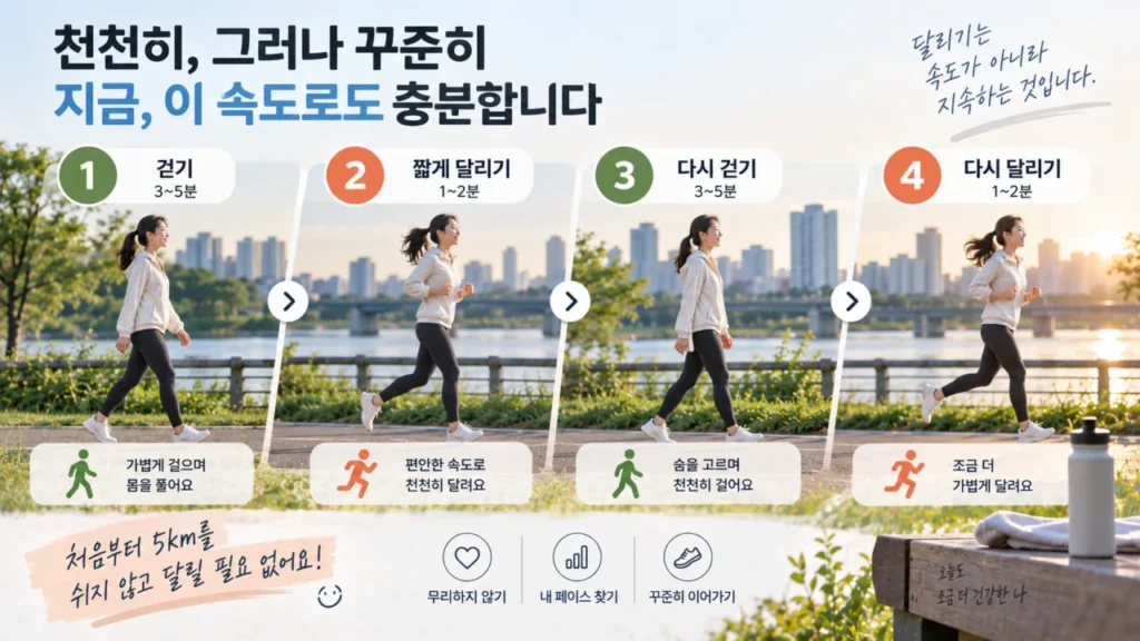 걷기와 달리기를 번갈아 하는 러닝 초보자의 운동 방법 그림