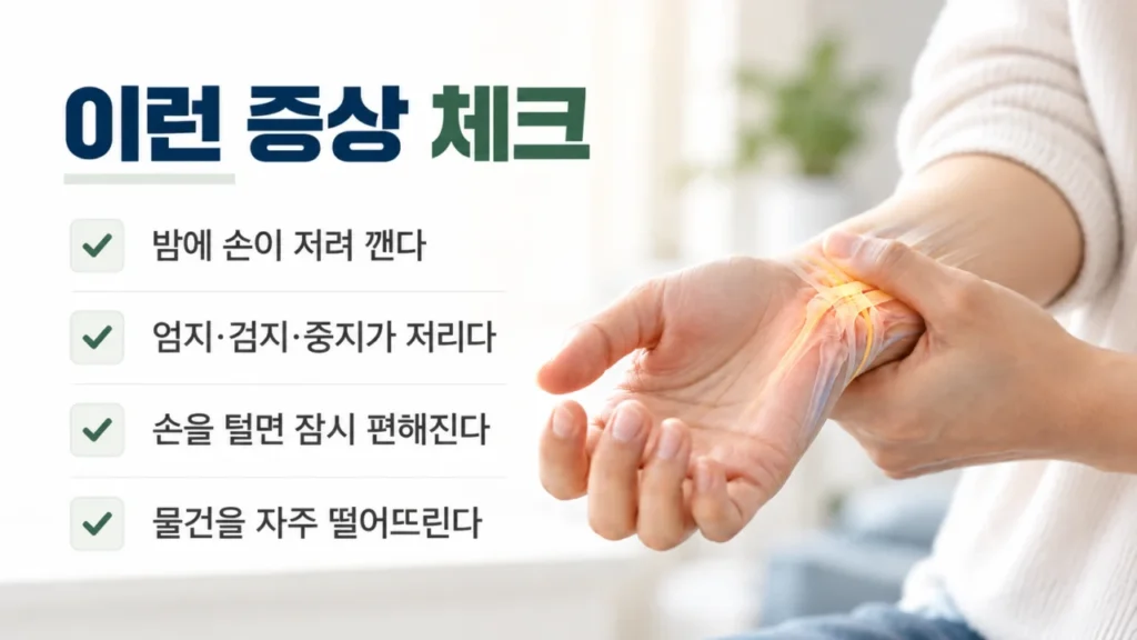 손목터널증후군 증상 체크리스트를 나타내는 그림