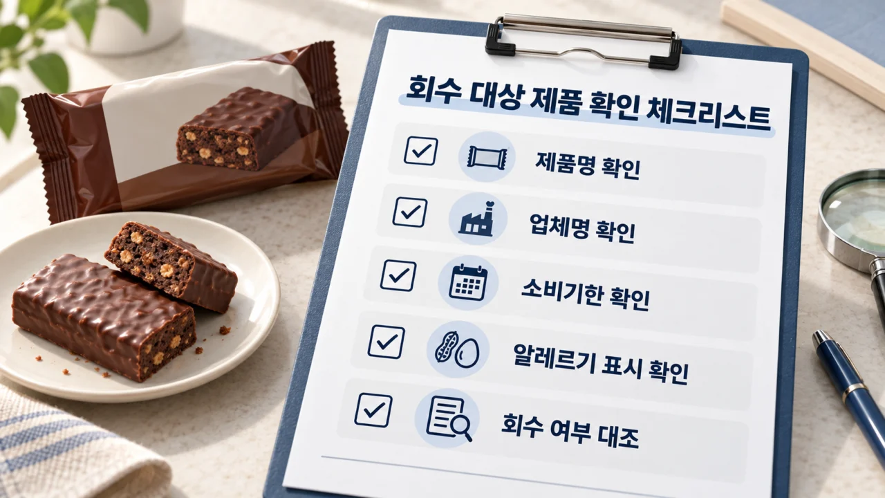 회수 대상 초콜릿가공품을 확인할 때는 제품명, 제조·판매업체, 소비기한, 알레르기 유발물질 표시사항을 식약처 공식 회수 정보와 대조해야 한다. (사진=생성형AI)