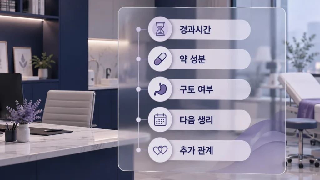 사후 피임약 복용 후 확인해야 할 체크리스트를 보여주는 그림