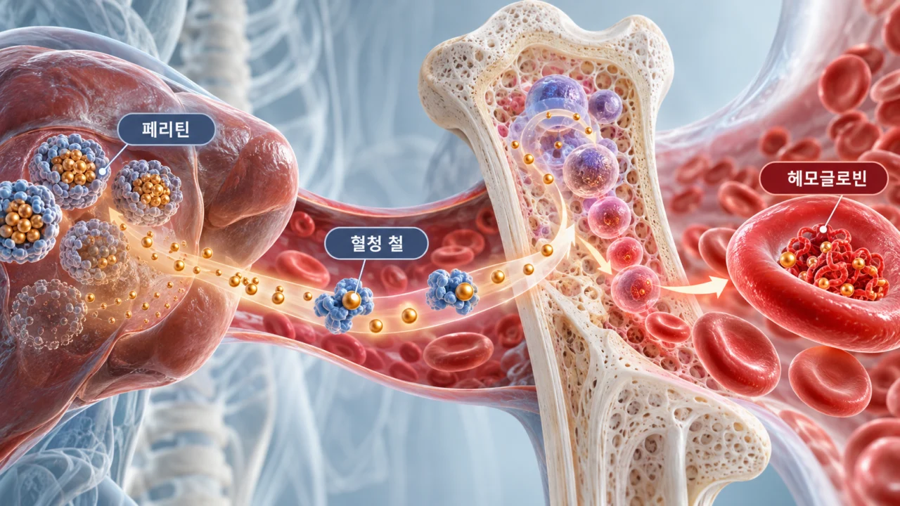 페리틴과 저장철 감소 및 헤모글로빈 생성의 관계