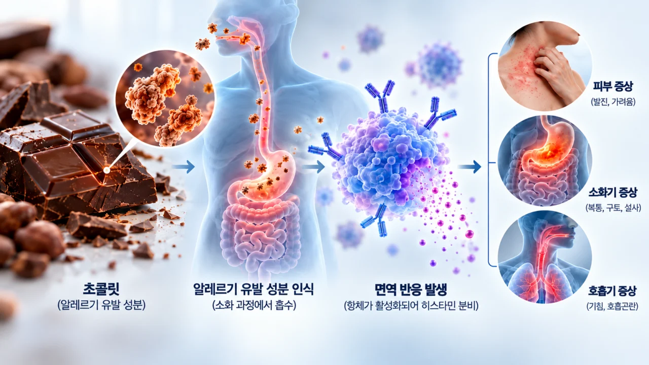 초콜릿가공품 회수 사유인 알레르기 유발물질은 면역체계의 과민반응을 일으킬 수 있으며, 피부·소화기·호흡기 등에 다양한 증상이 나타날 수 있다