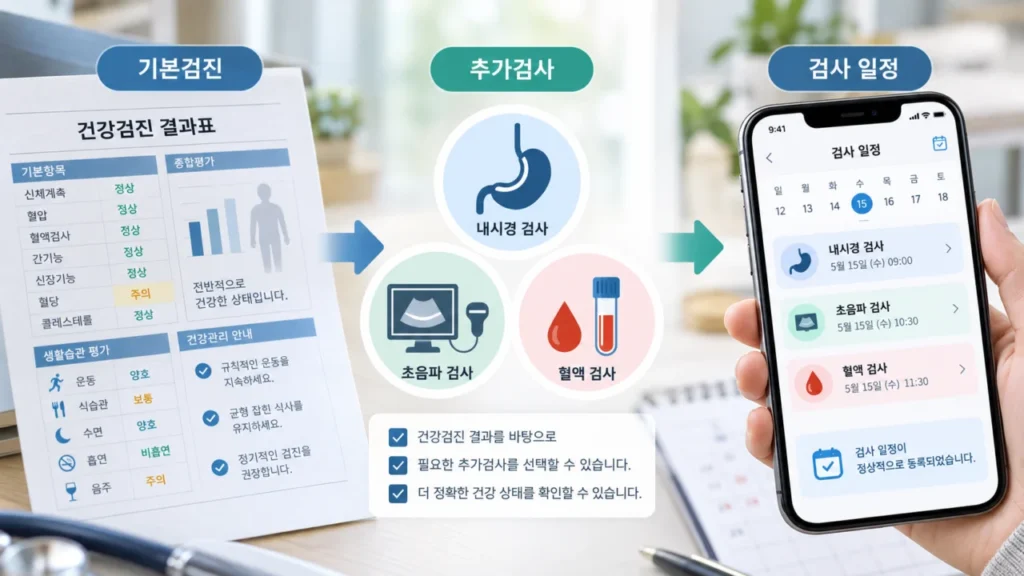 여러 검사를 같은 날 받을 때 검사 조합을 설명하는 그림