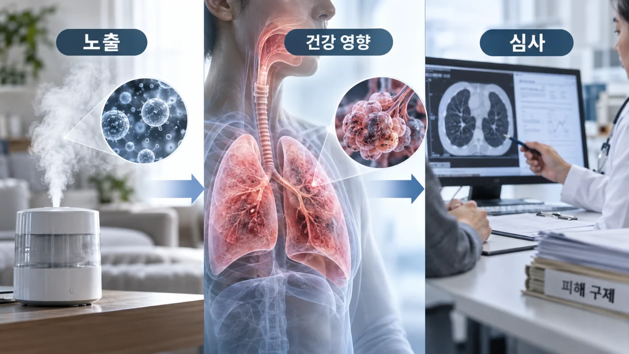 가습기살균제의 유해 성분은 미세한 입자 형태로 호흡기를 통해 폐에 도달해 조직 손상과 염증을 유발할 수 있다. (사진=생성형AI)