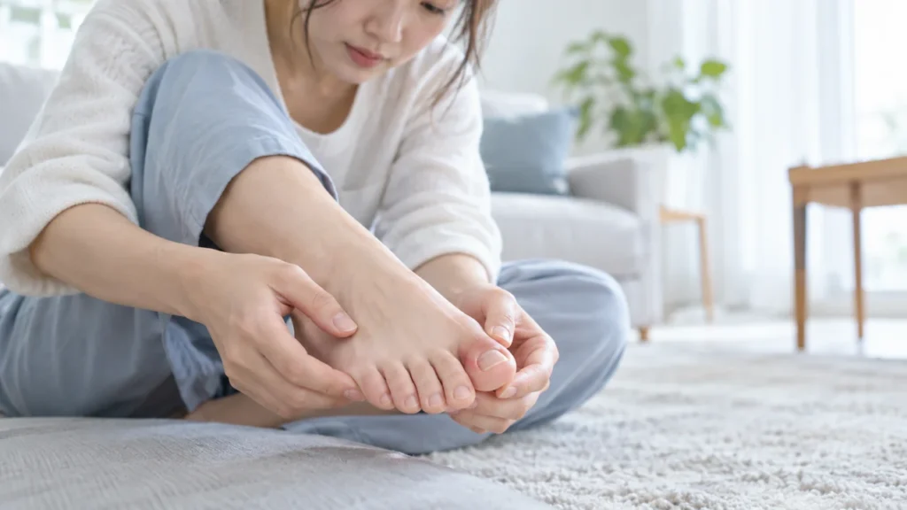 내성발톱 치료 기준과 통증, 붓기, 염증 등 증상 확인 방법을 설명하는 그림
