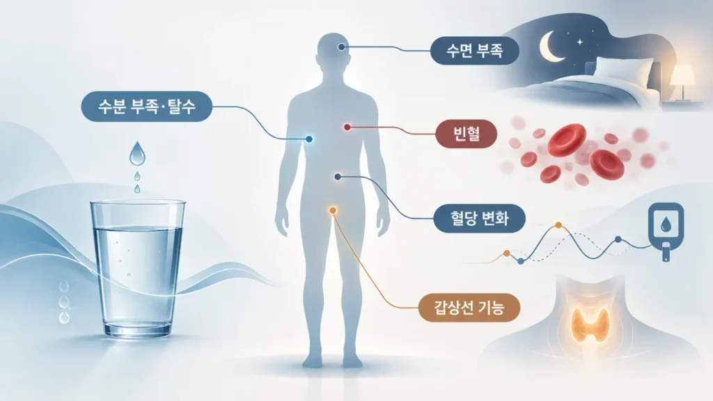 피로의 다양한 원인을 설명하는 이미지