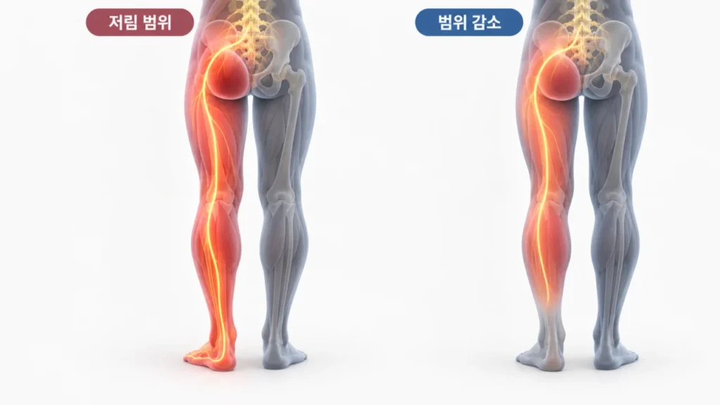 다리 저림의 범위와 변화 양상을 보여주는 그림