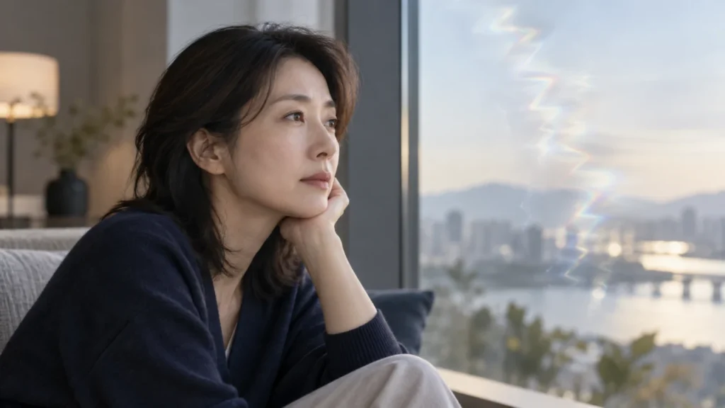 편두통 전조증상에서 나타날 수 있는 눈앞 번쩍임과 시야 변화의 예시 그림
